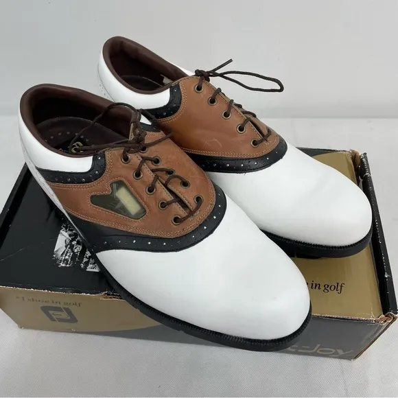 Footjoy DryJoys  Golf Shoes - White/brown/black Leather  10.5M #59774