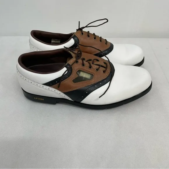 Footjoy DryJoys  Golf Shoes - White/brown/black Leather  10.5M #59774