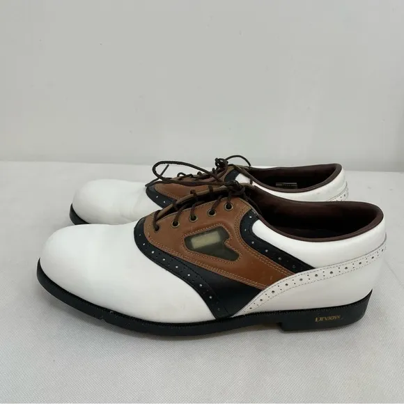 Footjoy DryJoys  Golf Shoes - White/brown/black Leather  10.5M #59774