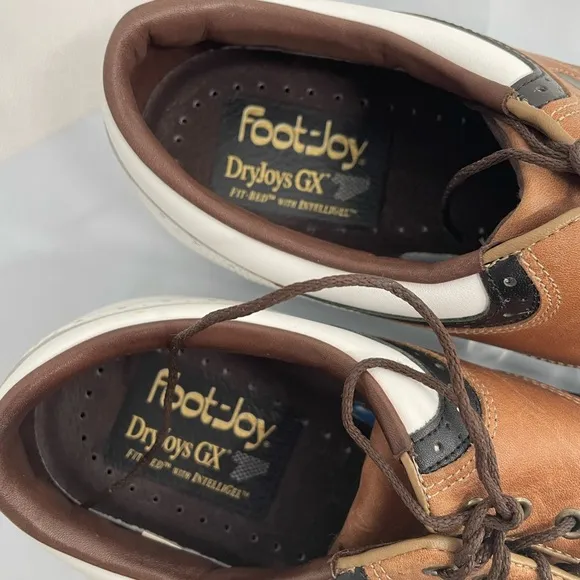 Footjoy DryJoys  Golf Shoes - White/brown/black Leather  10.5M #59774