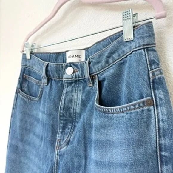 FRAME Le High Straight Jeans Patchwork Denim Blue Washed Modern Size 30