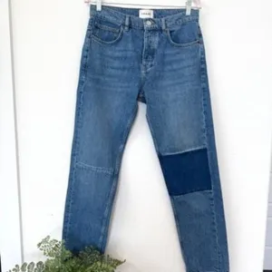 FRAME Le High Straight Jeans Patchwork Denim Blue Washed Modern Size 30