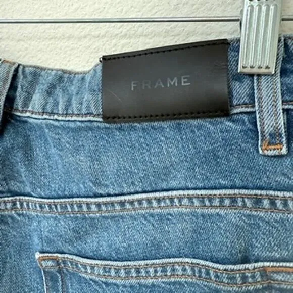 FRAME Le High Straight Jeans Patchwork Denim Blue Washed Modern Size 30