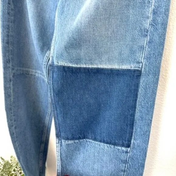 FRAME Le High Straight Jeans Patchwork Denim Blue Washed Modern Size 30