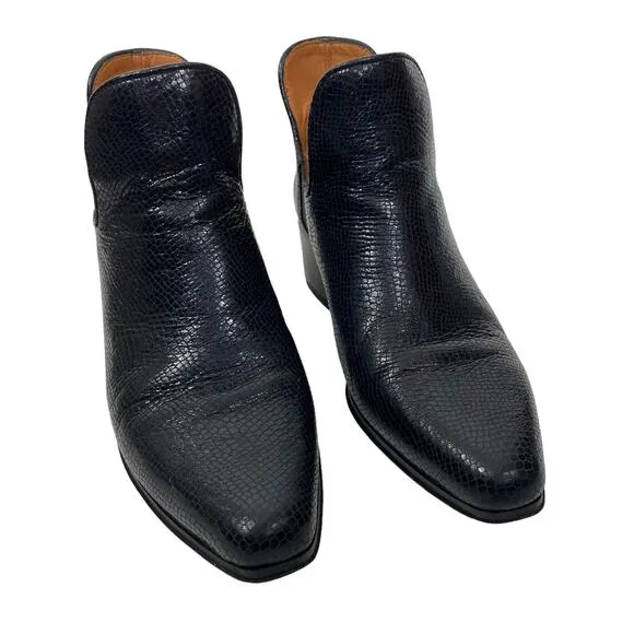 Franco Sarto Ashbury Boots Ankle Snake Embossed Leather Womens Size 6.5M Black