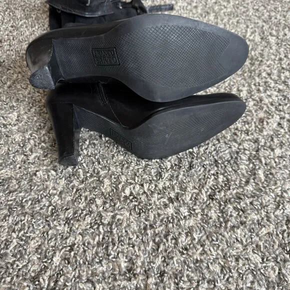 Franco Sarto Black Suede Leather Boots Tall Heeled Sz 6.5 M Zip Lace Up VTG READ