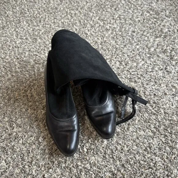 Franco Sarto Black Suede Leather Boots Tall Heeled Sz 6.5 M Zip Lace Up VTG READ