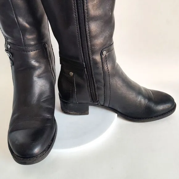 Franco Sarto Candy Flat Smooth Leather Knee High Tall Boots Black Size 7 Stretch