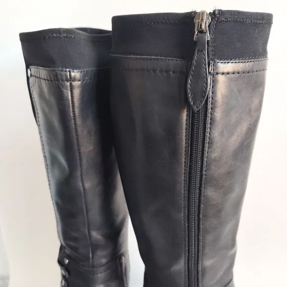 Franco Sarto Candy Flat Smooth Leather Knee High Tall Boots Black Size 7 Stretch