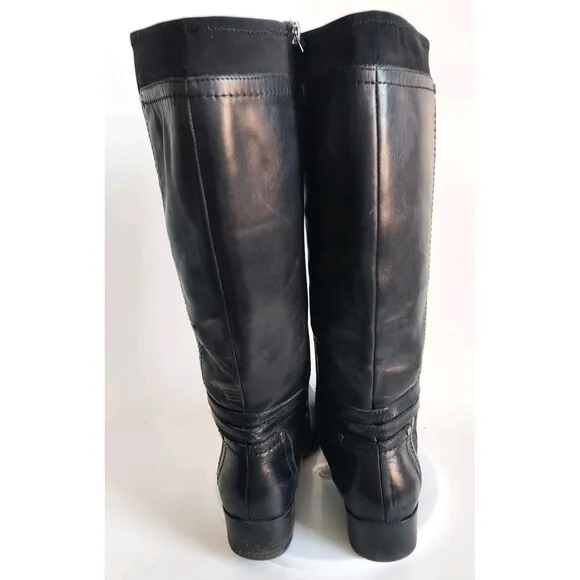 Franco Sarto Candy Flat Smooth Leather Knee High Tall Boots Black Size 7 Stretch
