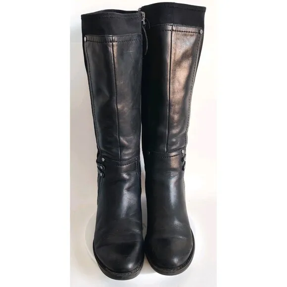 Franco Sarto Candy Flat Smooth Leather Knee High Tall Boots Black Size 7 Stretch