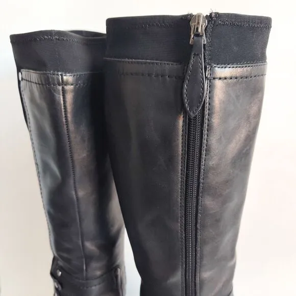 Franco Sarto Candy Flat Smooth Leather Knee High Tall Boots Black Size 7 Stretch
