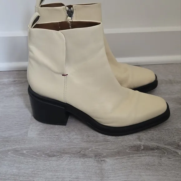 Franco Sarto Chunky Heeled Cream Ankle Boots