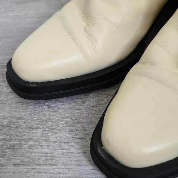 Franco Sarto Chunky Heeled Cream Ankle Boots