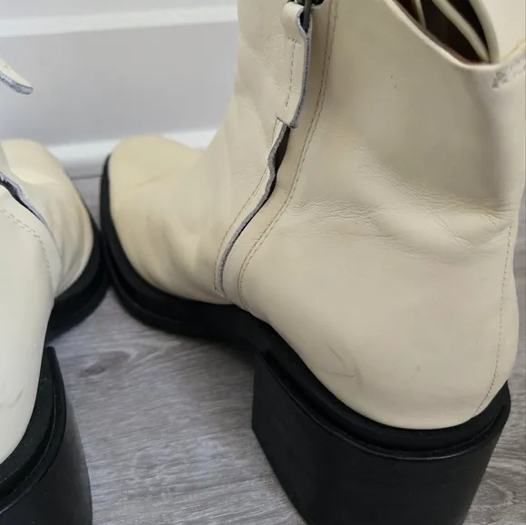 Franco Sarto Chunky Heeled Cream Ankle Boots