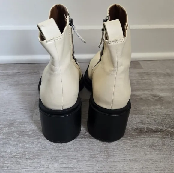 Franco Sarto Chunky Heeled Cream Ankle Boots