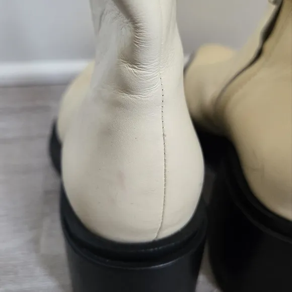 Franco Sarto Chunky Heeled Cream Ankle Boots
