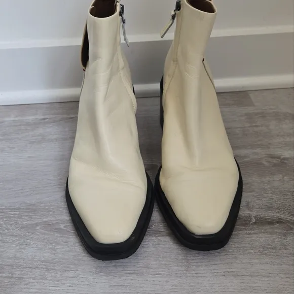 Franco Sarto Chunky Heeled Cream Ankle Boots