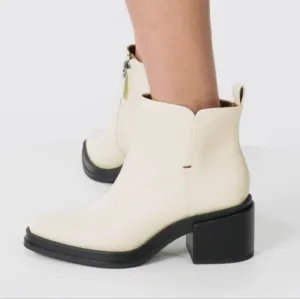 Franco Sarto Chunky Heeled Cream Ankle Boots