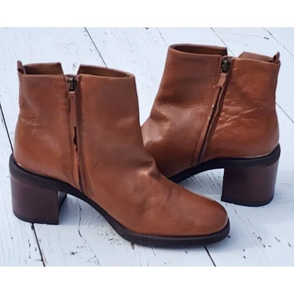 Franco Sarto Kessa Women Brown Leather Hard Finised Distressed Boots US 8.5 / 39