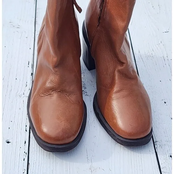 Franco Sarto Kessa Women Brown Leather Hard Finised Distressed Boots US 8.5 / 39