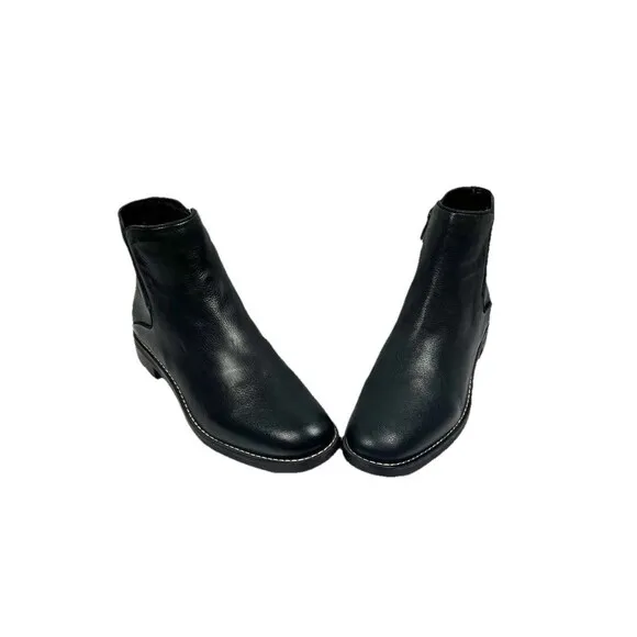 Franco Sarto Marcus Boot Womens Sz 9.5 Black Leather Flat Ankle Bootie Zipper