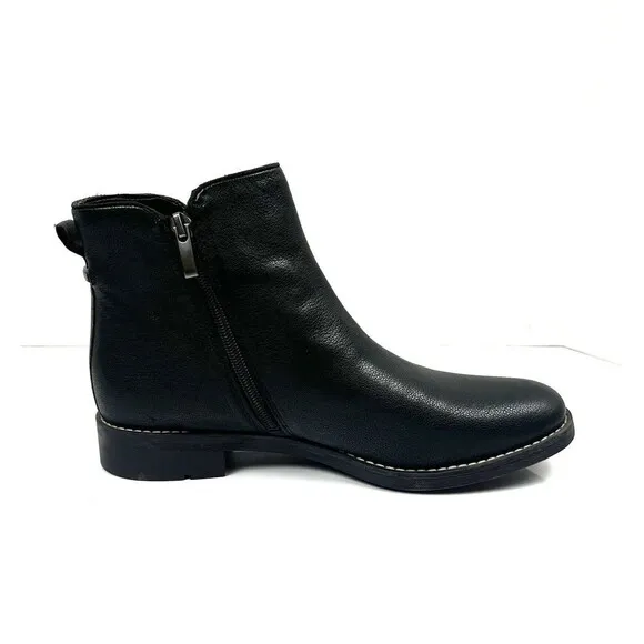 Franco Sarto Marcus Boot Womens Sz 9.5 Black Leather Flat Ankle Bootie Zipper