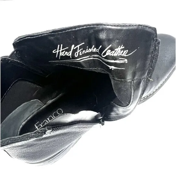 Franco Sarto Marcus Boot Womens Sz 9.5 Black Leather Flat Ankle Bootie Zipper