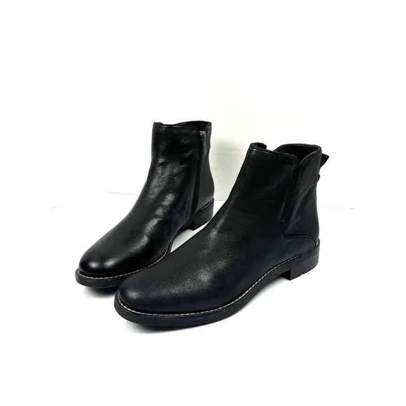 Franco Sarto Marcus Boot Womens Sz 9.5 Black Leather Flat Ankle Bootie Zipper