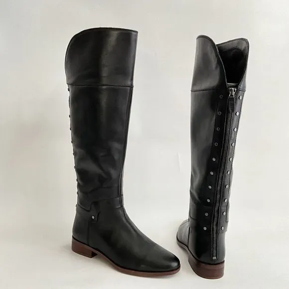 Franco Sarto Shoes Women Size 7M Black Roxanna Studded Back Riding Boot