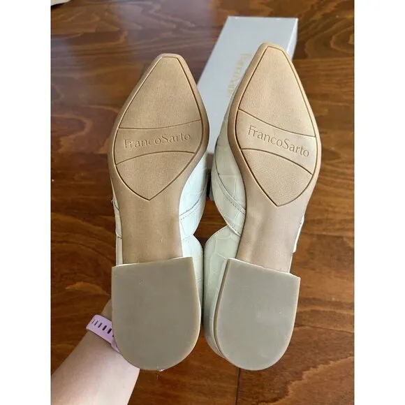 Franco Sarto Womens 6.5 M White Leather Flats Croc Print Loafers  Leather NEW