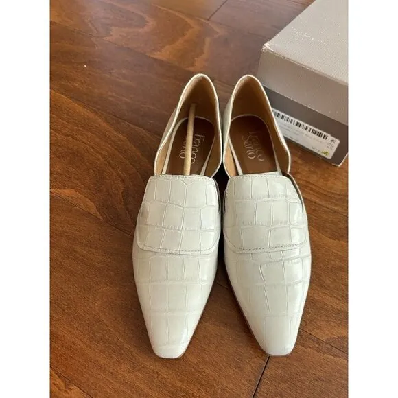 Franco Sarto Womens 6.5 M White Leather Flats Croc Print Loafers  Leather NEW