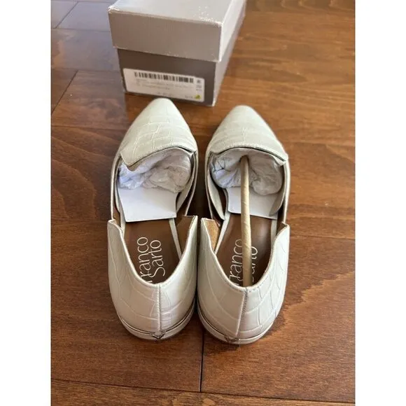 Franco Sarto Womens 6.5 M White Leather Flats Croc Print Loafers  Leather NEW
