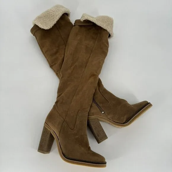 Free People Boots Above Knee Sherpa Lined Heeled Vegan Blake Women’s Size 38/7.5