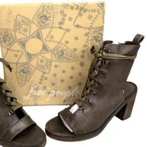 Free People Brown City of Lights Block Heel Lace Up Sandal Boots  EU 40