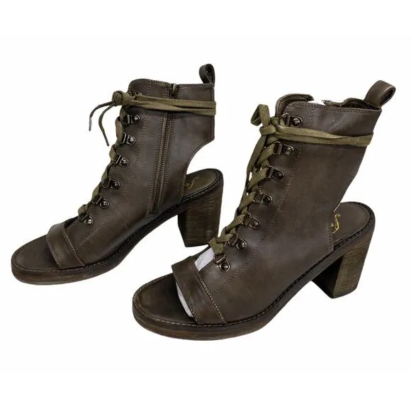 Free People Brown City of Lights Block Heel Lace Up Sandal Boots  EU 40