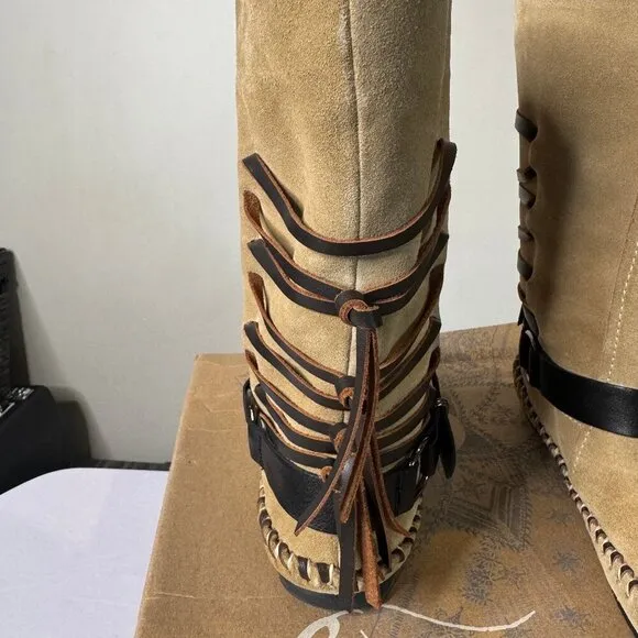 Free People Coronado Suede Mocc Moccasin Boots With Leather Fringe 7 New in Box