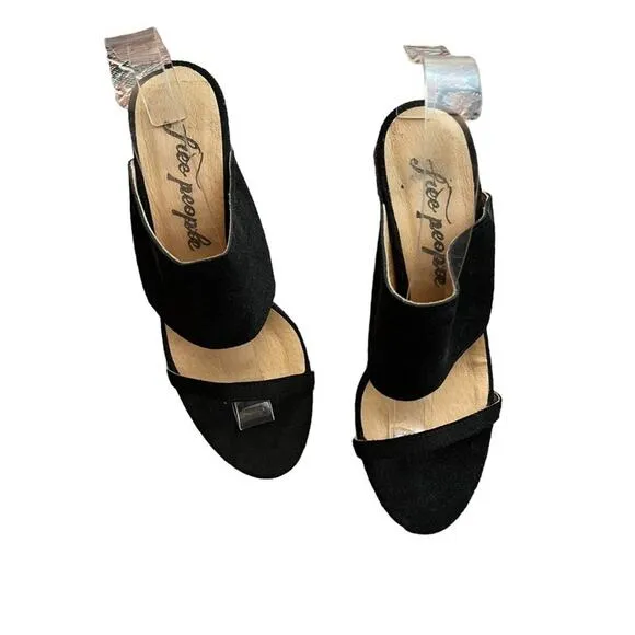 Free People Glorietta Rainbow Espadrille Wedge Suede Sandals Black Y2K Size 6