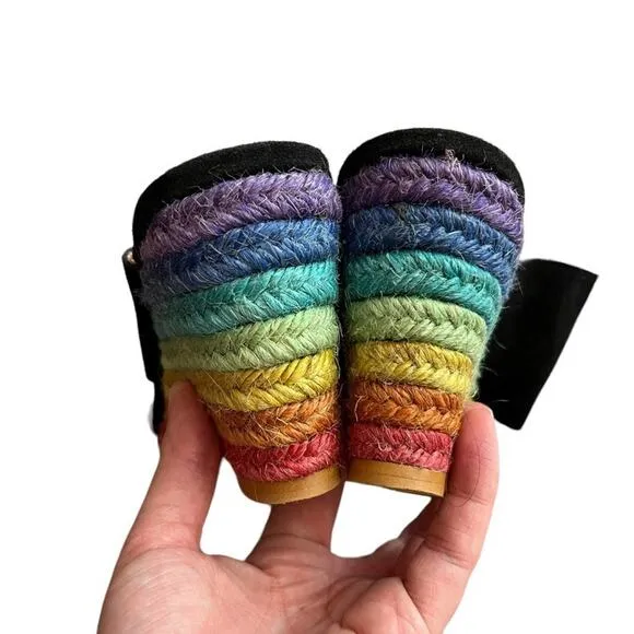 Free People Glorietta Rainbow Espadrille Wedge Suede Sandals Black Y2K Size 6
