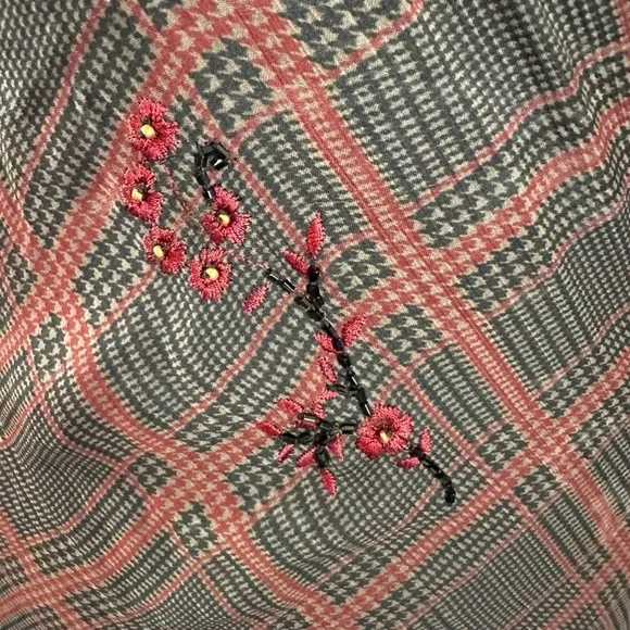 Free People Grunge WhimsyGoth Plaid Sheer Midi Dress Size 8 Fallen Flowers Fairy
