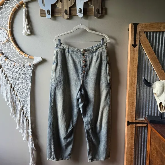 Free People Osaka Mid Rise Barrel Jeans Sage Khaki Nwot