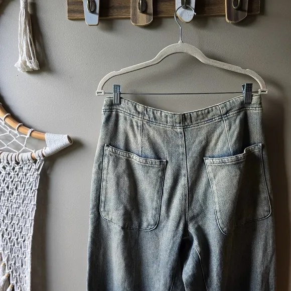 Free People Osaka Mid Rise Barrel Jeans Sage Khaki Nwot