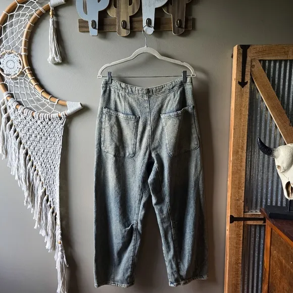 Free People Osaka Mid Rise Barrel Jeans Sage Khaki Nwot