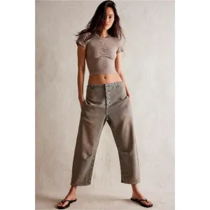 Free People Osaka Mid Rise Barrel Jeans Sage Khaki Nwot