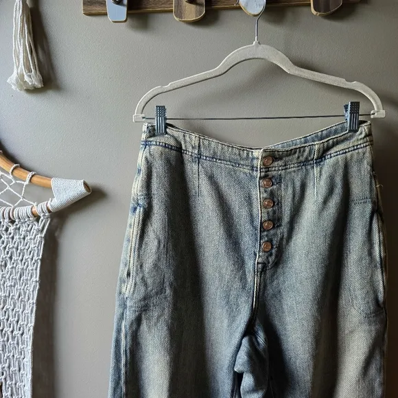Free People Osaka Mid Rise Barrel Jeans Sage Khaki Nwot