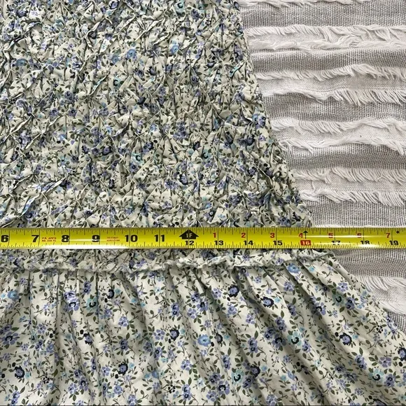Free People Petunia Blue Floral Color Smocked Sleeveless Apron Dress Sz L Boho