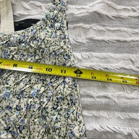 Free People Petunia Blue Floral Color Smocked Sleeveless Apron Dress Sz L Boho