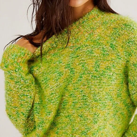 Free People Stardust Pullover Lemon Lime Green Combo