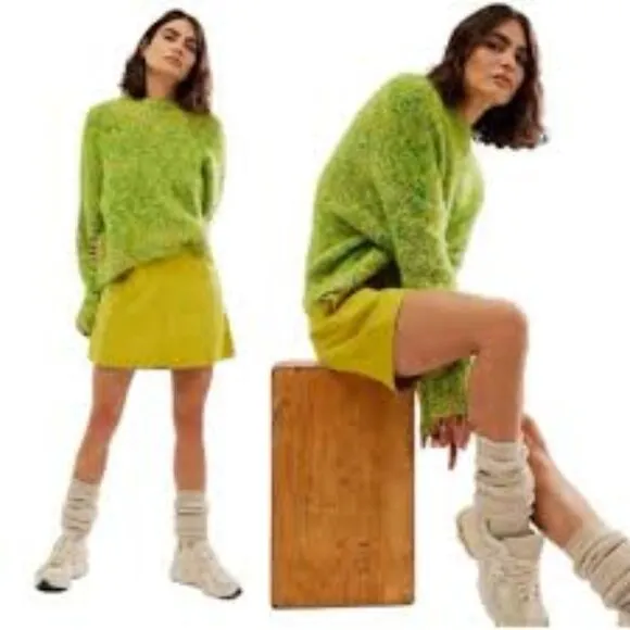 Free People Stardust Pullover Lemon Lime Green Combo