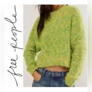 Free People Stardust Pullover Lemon Lime Green Combo